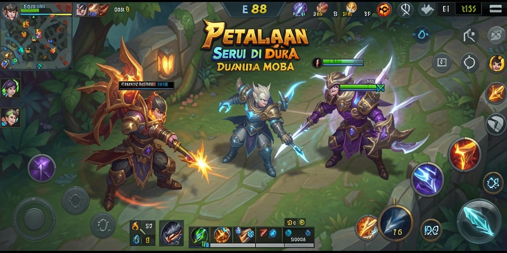 Tangkapan layar gameplay E88 menampilkan pertempuran epik di arena MOBA.
