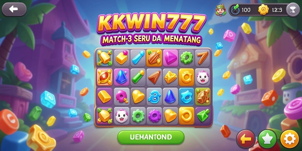 Tampilan menarik dari gameplay Match-3 KKWIN777 dengan berbagai item berwarna-warni.