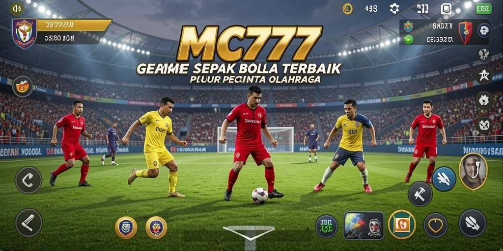 Screenshot gameplay MC777 menampilkan aksi sepak bola yang mendebarkan.