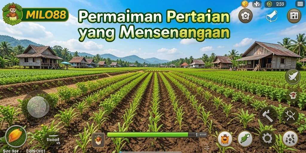 Tangkapan layar gameplay MILO88 menampilkan aktivitas bertani yang seru.