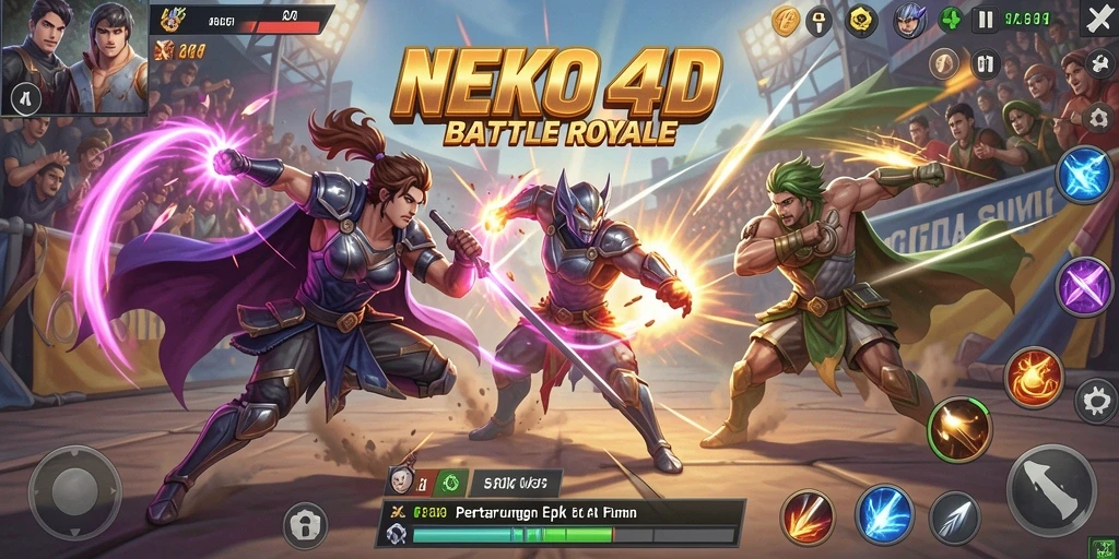 Screenshot NEKO4D menunjukkan aksi Battle Royale yang intens dan mendebarkan.