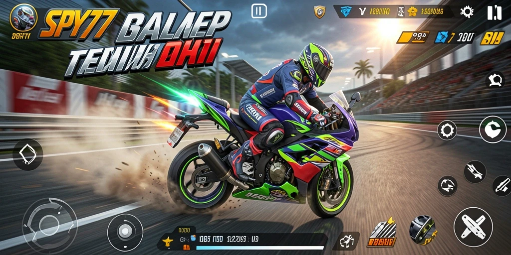 Screenshot SPY77 menunjukkan aksi balapan motor yang mendebarkan.