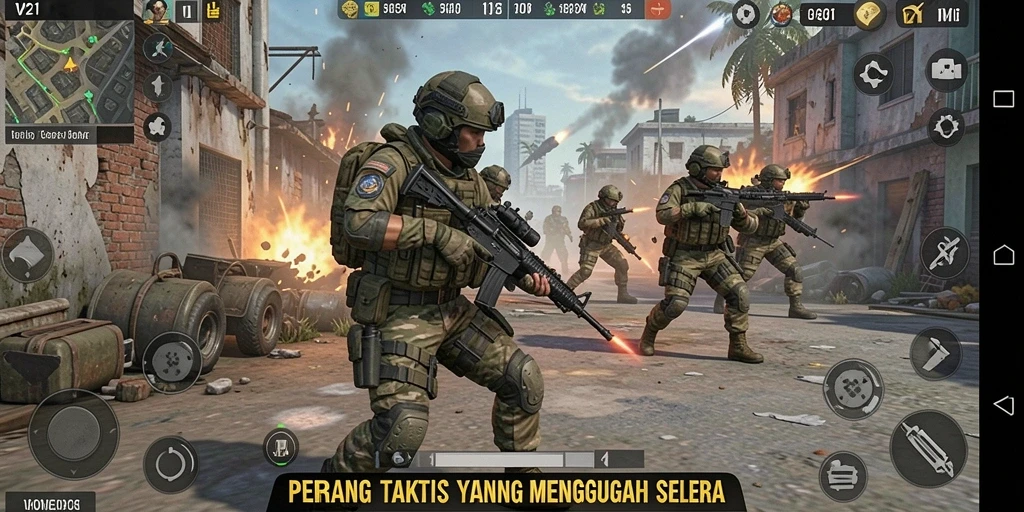 Tangkapan layar menunjukkan intensitas pertempuran dalam <strong>V21</strong>.